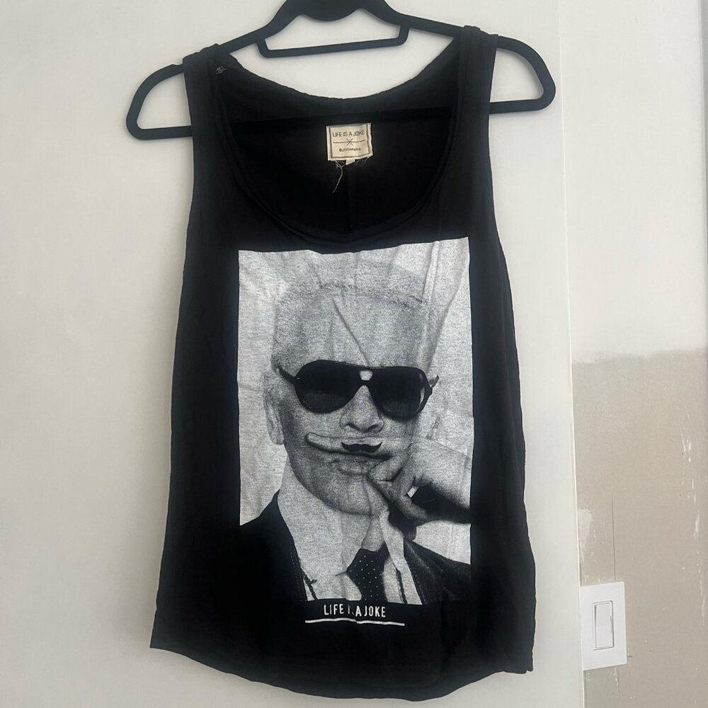 Eleven Paris Karl Lagerfeld Life is a Joke Mustache Tank Top (Size Small)